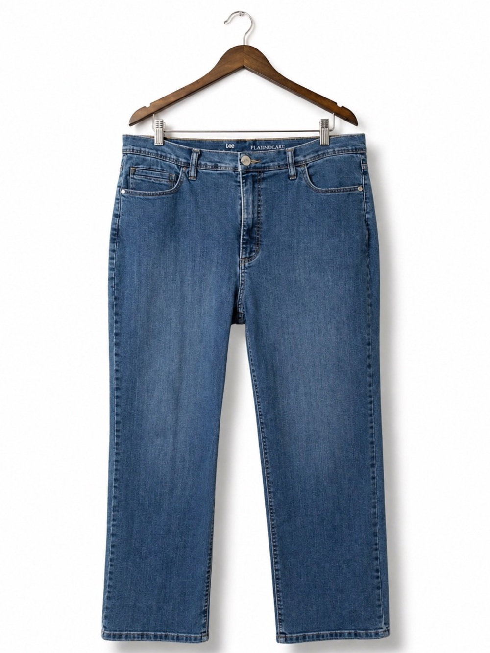 Lee Platinum Label 18 Short Straight Leg Jeans Medium Wash Mid Rise Stretch